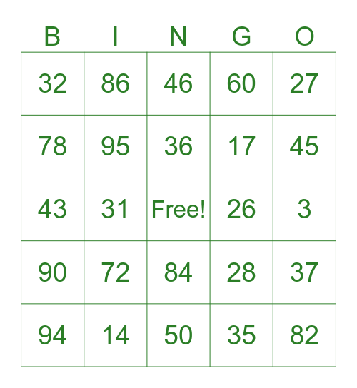 St Patrick's Day Bingo Card