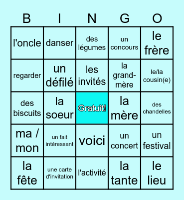 Une culture à célébrer Bingo Card