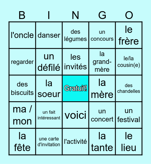 Une culture à célébrer Bingo Card