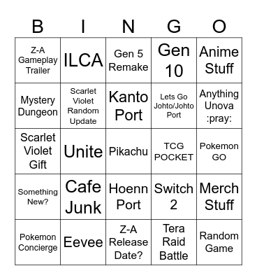 Pokemon Presents 2025 Bingo Card