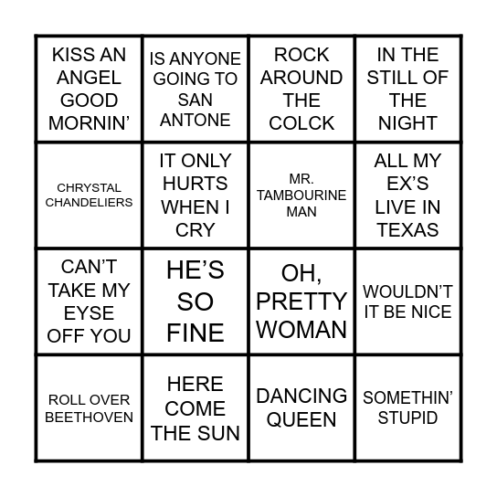 MOVE IT ON OVER Bingo Card