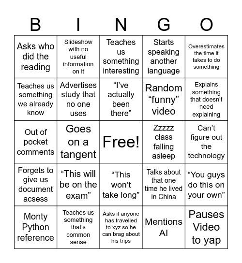 Untitled Bingo Card