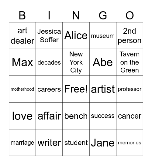 This is a Love Story Bingo Card