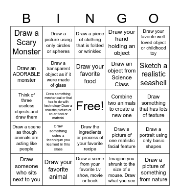 Pencil Drawing BINGO (Week 2) Bingo Card