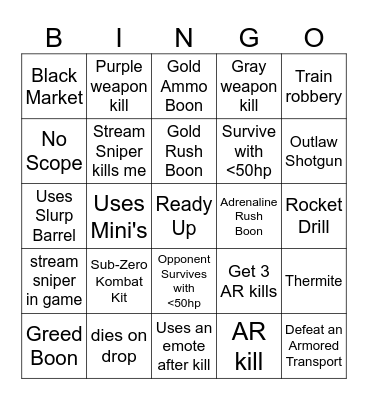 Pigpin's Fortnite Ch6S2 Bingo Card
