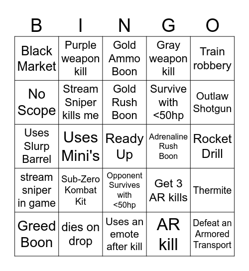 Pigpin's Fortnite Ch6S2 Bingo Card