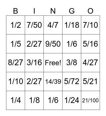 Multiplying Fractions Bingo Card