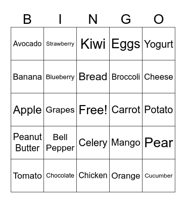 Fruits and Vegetables Bingo Card