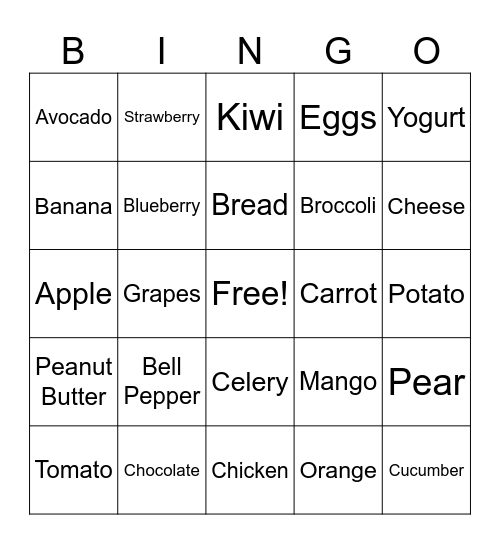 Fruits and Vegetables Bingo Card