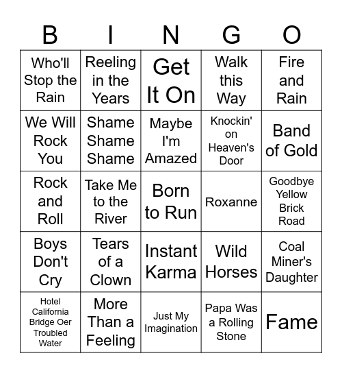 MORE 70's MUSIC Bingo Card
