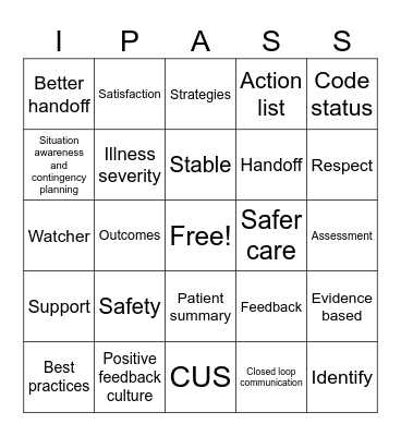 I-PASS BINGO Card