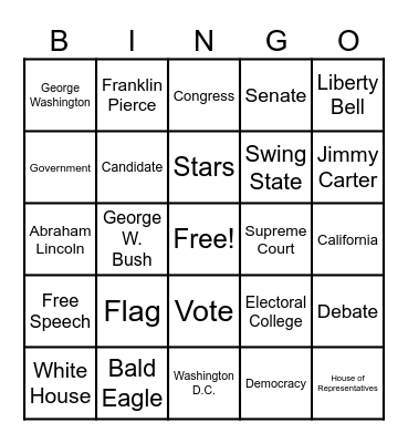 Presidents Week Bingo Card