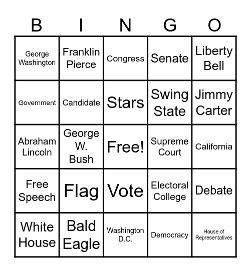 Presidents Week Bingo Card