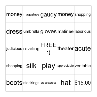 a pair of silk stockings Bingo Card