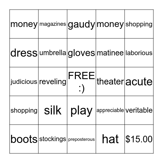 a pair of silk stockings Bingo Card