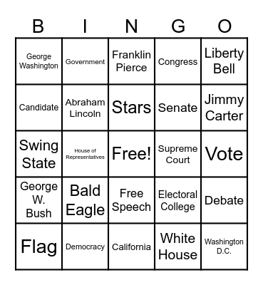 Presidents Week Bingo Card