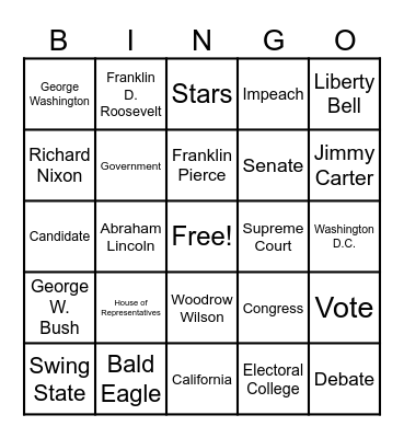 Presidents Week Bingo Card
