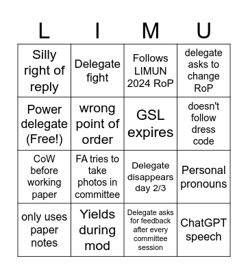 Delegate Bingo Card