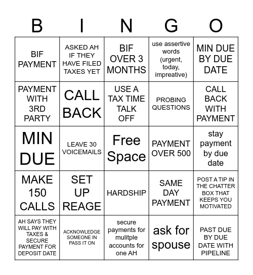 CA5 TAX BINGO Card