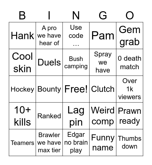 Brawl tv 📺 Bingo Card