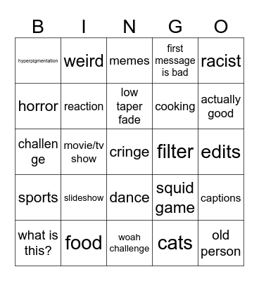 TikTok bingo Card