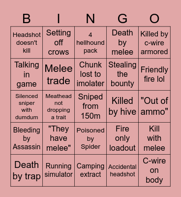 Hunt Showdown Bingo Card