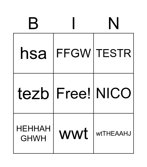 Untitled Bingo Card