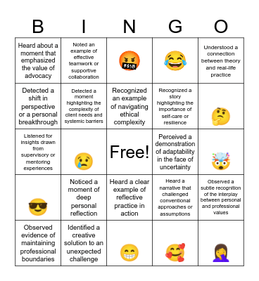 Social Work Bingo Card