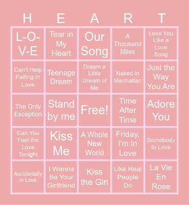 Love Song Bingo Card
