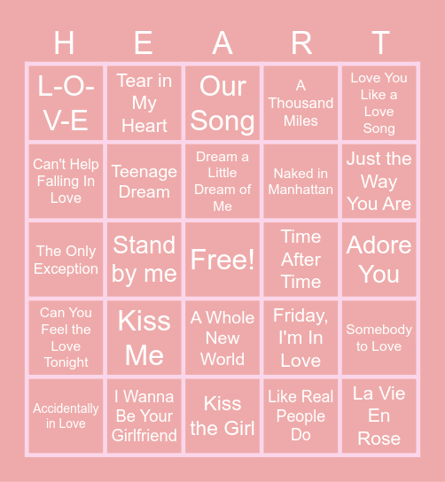 Love Song Bingo Card