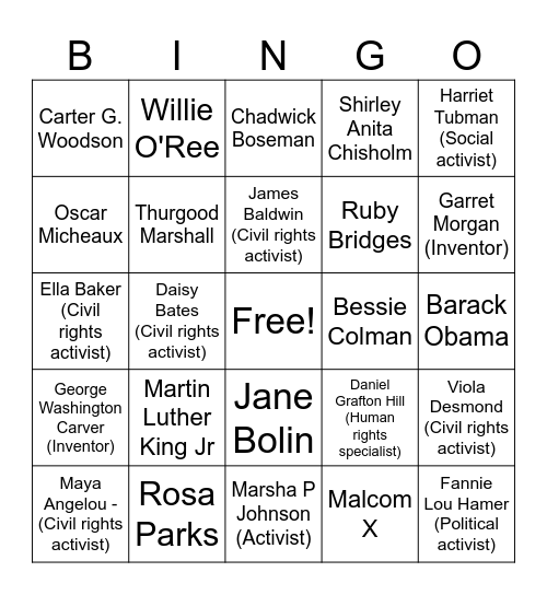 Black History Month BINGO Card