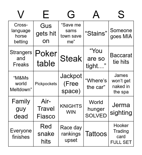 Dead Elvis Run 3 Bingo Card