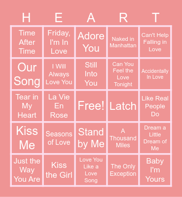 Love Song Bingo Card