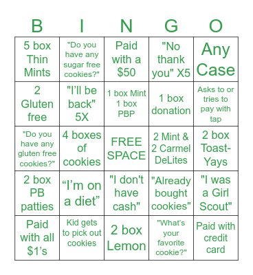 Cookie Booth Bingo Card