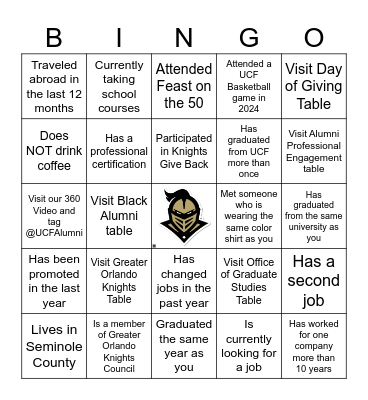 National Networking Knight Scavenger Hunt Bingo Card