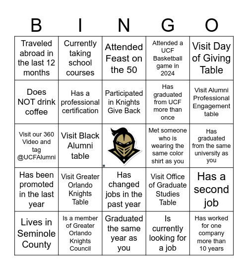 National Networking Knight Scavenger Hunt Bingo Card