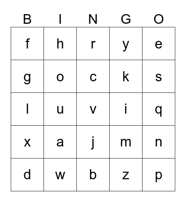 lower case alphabet bingo Card
