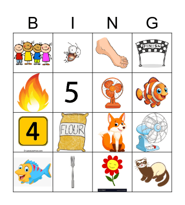 Letter F Bingo Card