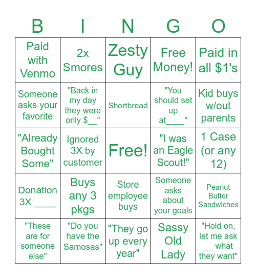 Cookie Booth Bingo Card
