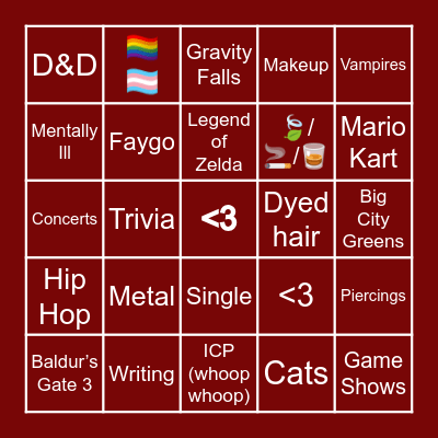 Sebastian’s Bingo! Bingo Card
