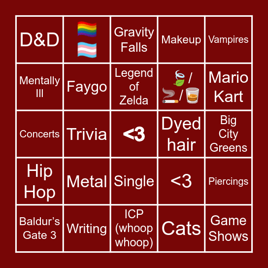 Sebastian’s Bingo! Bingo Card