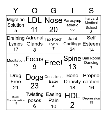 Namaste Bingo Card