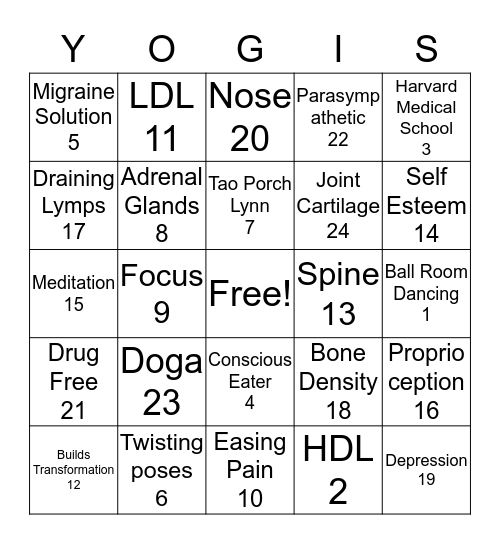 Namaste Bingo Card