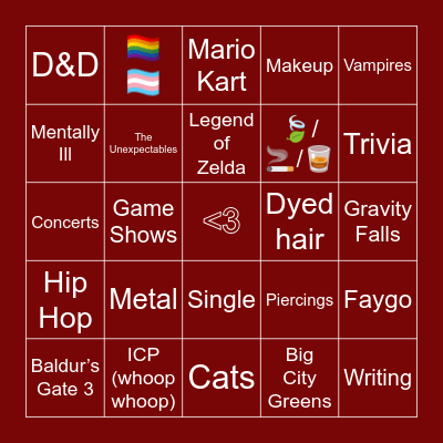 Sebastian’s Bingo! Bingo Card