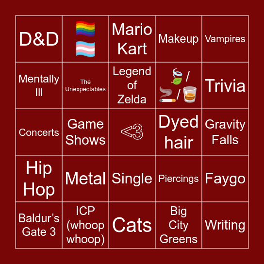 Sebastian’s Bingo! Bingo Card