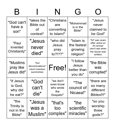 [Christianity] Muslim Debate Bingo Card