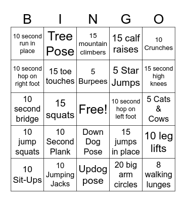 Fitness Bingo Card