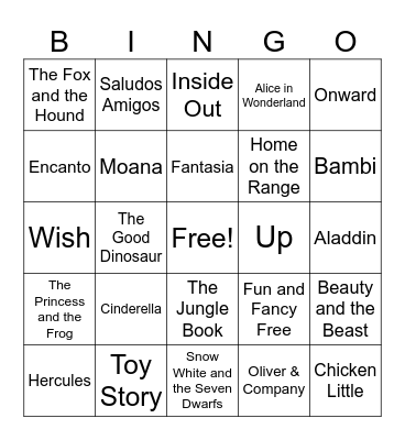 Disney Movies Bingo Card