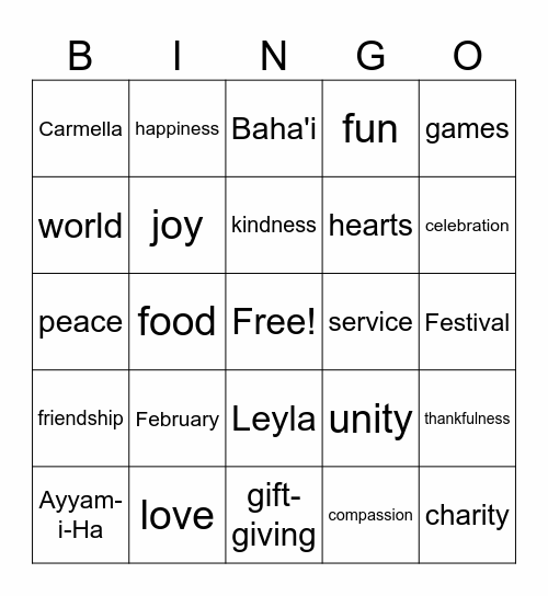 Ayyam-i-Ha BINGO Card