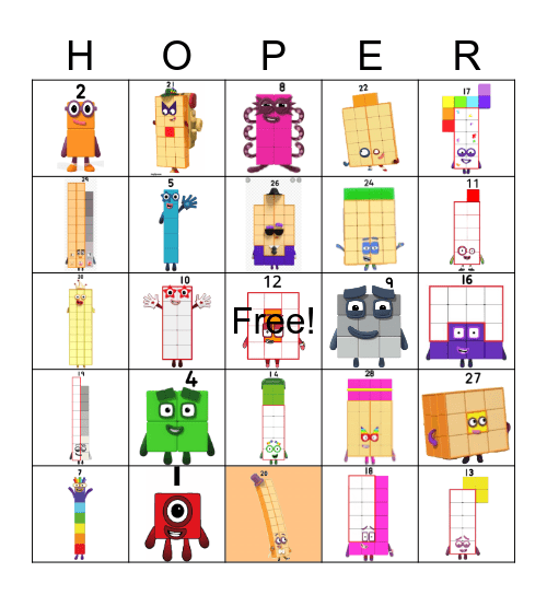 Number blocks Bingo Card